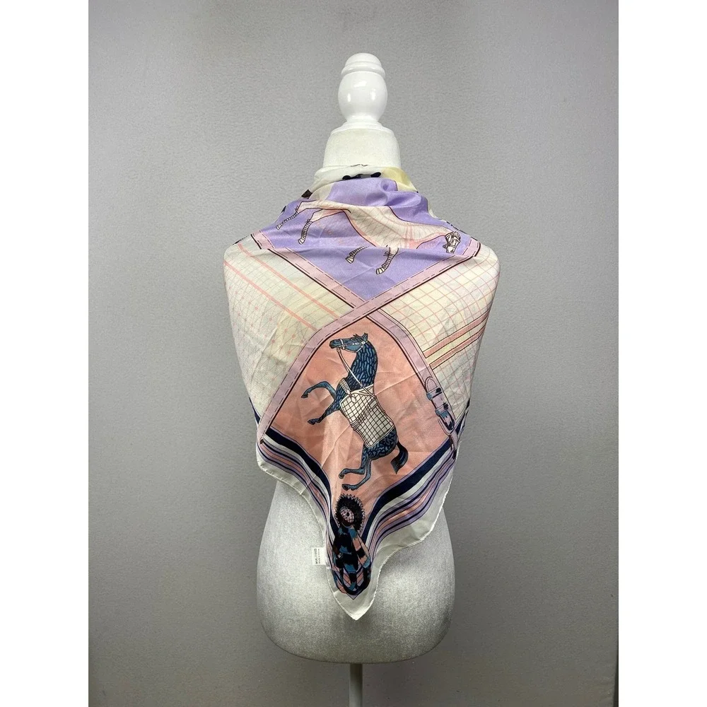 Equestrian Chic Women 35x35‎ Multicolor Horse Print Square Scarf 90x90cm